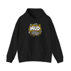 Black BE LOUD Hoodie flat lay front view with MUD chest graphic