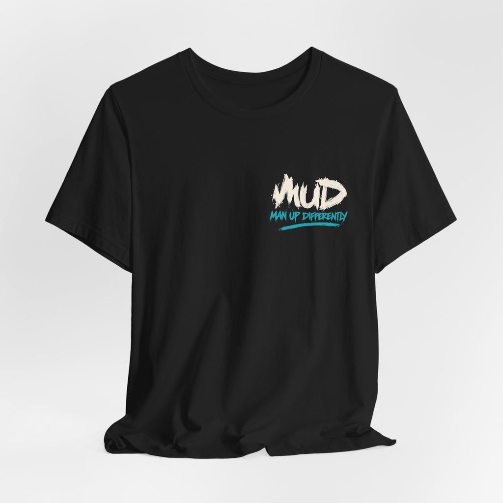 Black MUD After Dark Tee laid flat with MUD chest logo