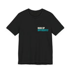 Black MUD Essential Tee flat lay front view with Man Up Differently chest logo