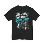 Black MUD After Dark Tee back with When The Days Get Darker Speak Louder graphic