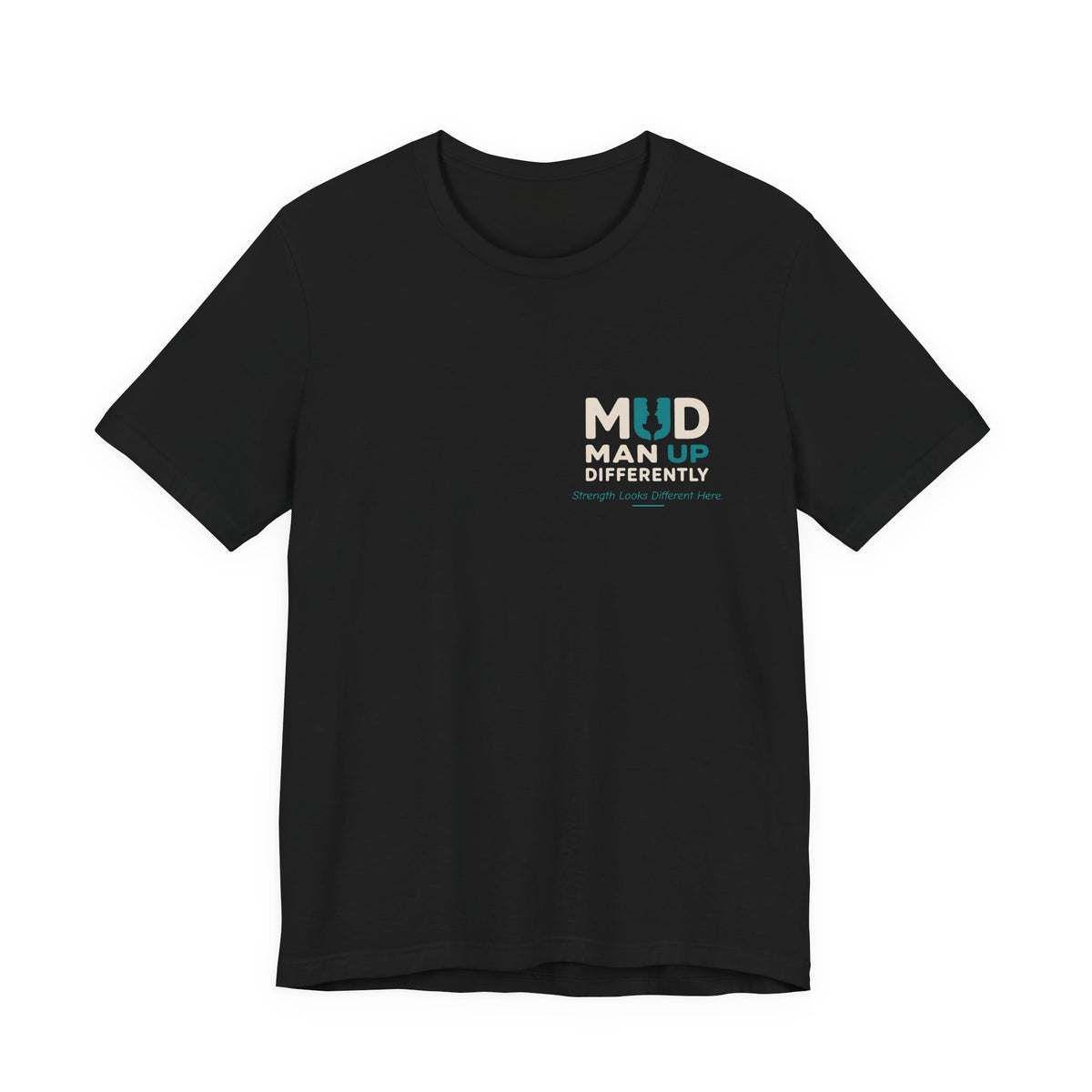 Black MUD STAY Tee featuring the Don’t Disappear mental health message — product view 1