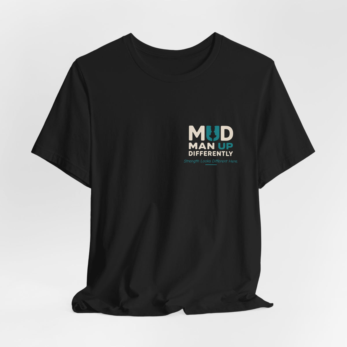 Black MUD STAY Tee featuring the Don’t Disappear mental health message — product view 4