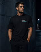 Black MUD Essential Tee front with Man Up Differently chest print