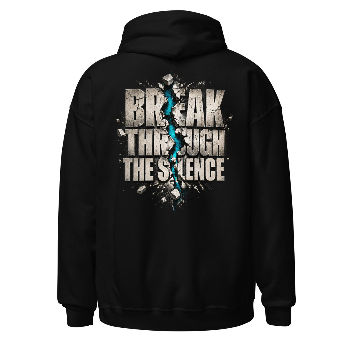 Black MUD BREAK THROUGH Hoodie back with BREAK THROUGH THE SILENCE graphic