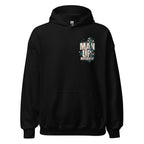 Black MUD BREAK THROUGH Hoodie front with small Man Up Differently chest graphic