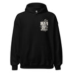 Black MUD BREAK THROUGH Monochrome Hoodie front with small monochrome Man Up Differently chest graphic