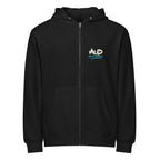 Black MUD After Dark Zip Hoodie front with small MUD chest graphic