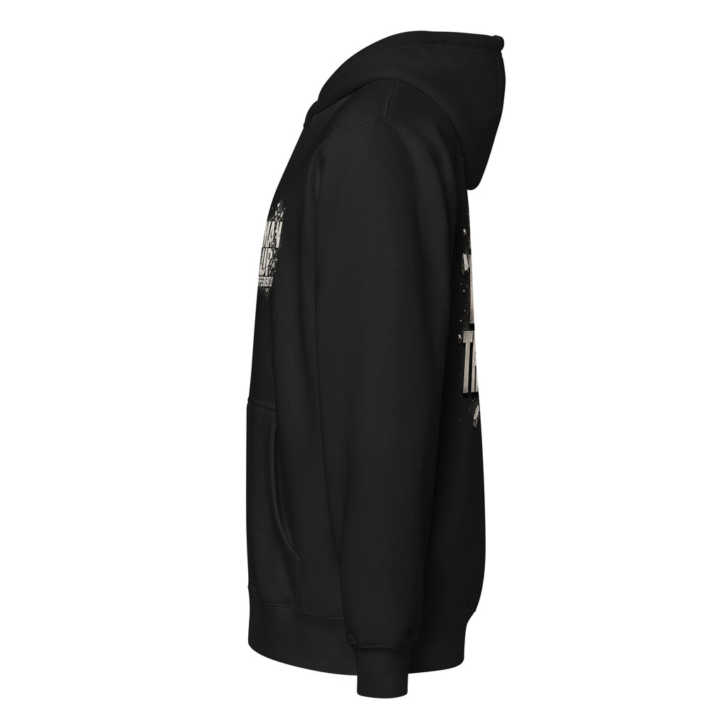 MUD BREAK THROUGH monochrome black full-zip hoodie left-side product view